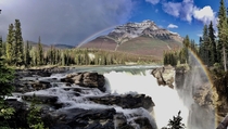 Rainbow over Athabasca Falls Jasper Alberta Canada 