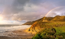 Rainbow over Big Sur California during the golden hour 