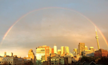 Rainbow over the city of Toronto last night while World Pride celebrations rage on below 