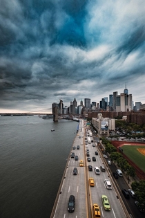 Really cool shot looking south down FDR Drive You can see one of the Brooklyn Bridge towers too