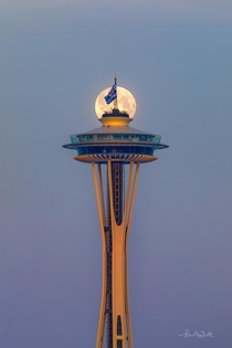 Recent super moon alignment with Space Needle Seattle WA USA 