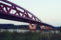 Red bridge Zwolle The Netherlands railway and bicycle bridge 