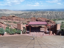 Red Rocks Amphitheatre with Denver in the far background 