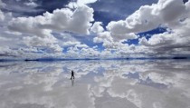 Reflection of the sky on Salar de Uyuni the largest mirror in the world after it has rained 