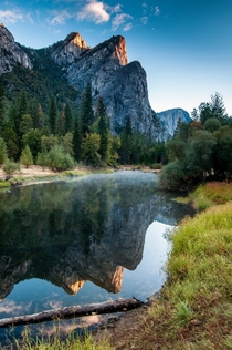 Reflection of the Three Brothers in Yosemite NP 