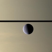 Rhea in front of Saturn x