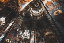 Richly decorated ceiling in the interior of Kazan Cathedral Saint Petersburg Russia 