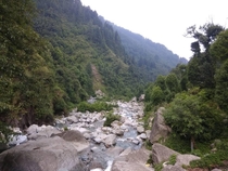 River through the beautiful valley in Dharamshala Himachal Pradesh India 