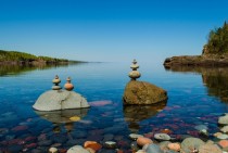 Rocks balanced at Sugarloaf Cove on the North Shore of Lake Superior Minnesota OC X
