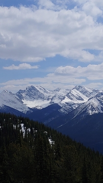 Rocky mountains from atop Mt Sulphur in Banff Alberta 
