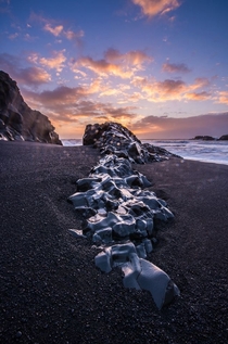 Rocky Outcropping on Black Sand Beach South of Vik Iceland 