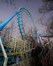 Roller coaster left behind at the abandoned Six Flags in New Orleans 