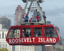 Roosevelt Island Tramway - New York City over the East River during a drill 