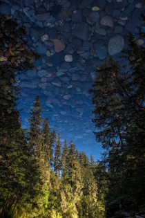 Rotated reflection off the clear water of the North Santiam River OR 