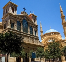 Saint George Cathedral and the Mohammad Al-Amin Mosque in Beirut 