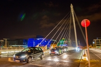 Samuel Beckett Bridge in Dublin Ireland This bridge turns sideways to allow river traffic 
