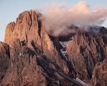 Sassolungo peak at sunsetDolomites Italy 