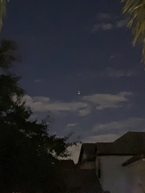 Saturn and Jupiter in-line today Sorry for the iPhone quality