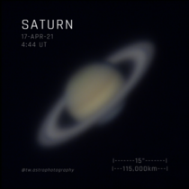 Saturn captured in Mid April through my telescope