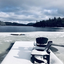 Semi-frozen lake in Northern Ontario 