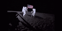 Setting up the American flag on the moon