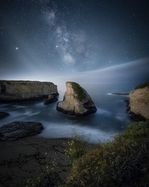 Shark Fin Cove in Davenport California on a starry night  mindzeye