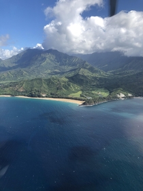 Shot taken in a helicopter on the Nepali Coast in Kauai An island that is apart of Hawaii OC  x 