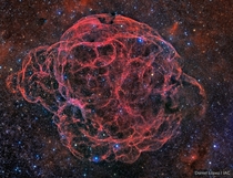 Simeis  or sharpless  or the Spaghetti Nebula is a  years old supernova remnant Its  light-years across and  light years away Credit Daniel Lopz IAC