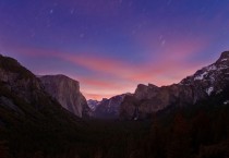 Single Exposure of Star Trails amp Dawn Over Tunnel View in Yosemite Ntl Park  seconds 