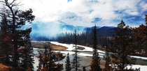 Smoke along the water in Jasper Jasper National Park 
