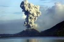 Smoke and ash fills the air as Mount Tavurvur erupts in Rabaul eastern Papua New Guinea 