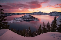Snow Bunnys View  Crater Lake Oregon bunnycritter tracks in snow at sunrise  ig art_of_adventures