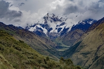 Snow capped mountains on a hot day in Peru 