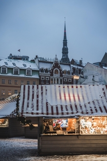 Snow covered market in Latvia 