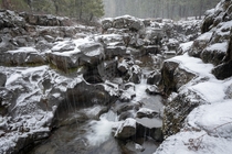 Snow falling where lava once flowed Rogue Gorge 