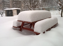 Snow on Table and Bench 