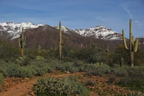 Snow on the Superstition Mountains in Apache Junction AZ USA  OC