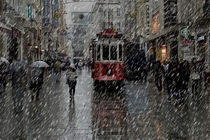 Snowy Day in downtown Istanbul Turkey 