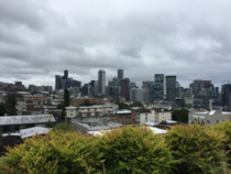Some of the Seattle skyline from the Capitol Hill neighborhood June  