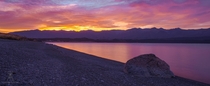 Sometimes simplicity is beautiful Shore of Lake Tekapo NZ at Sunset 