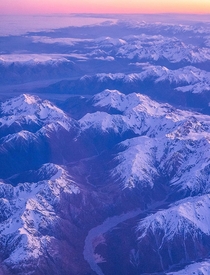 Southern Alps as seen from a plane window as we bid adieu to NZ after a wonderful trip last year Didnt spot any beacons 