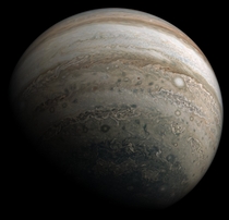Southern fisheye view of Jupiter processed using Juno imagery from November ths Perijove 
