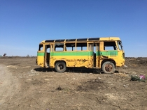 Soviet minibus abandoned in a cemetery in Moldova