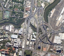Spaghetti junction in Bowen Hills Brisbane Australia Where the AirportLink Tunnel M Clem Jones Tunnel M and Inner City Bypass M meet