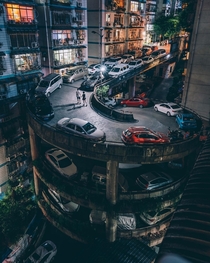 Spiral car park in a hilly neighborhood of Chongqing China 