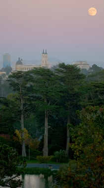 St Ignatius on the University of San Francisco campus shot from Strawberry Hill Golden Gate Park 