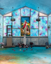 Stained glass in an abandoned mausoleum 