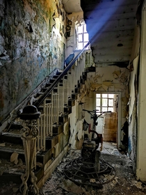 Staircase inside an abandoned Girls School in Ripon England 
