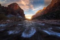 Standing in the freezing Virgin River for this beautiful view was totally worth it Zion National Park UT 