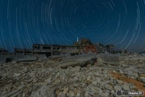 Star Trail on Gunkanjima the Abandoned Island in Japan 